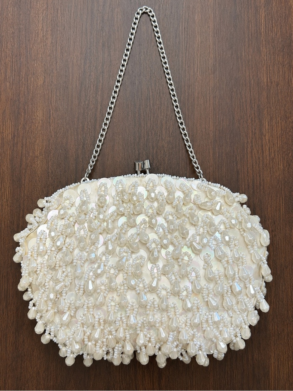 Vintage 1960s Handmade Beaded Small Evening Bag Ivory Bridal Clutch - stunning!
